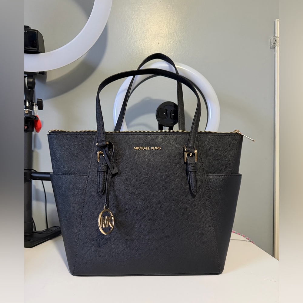 Michael Kors Black Saffiano Tote with Gold Hardware